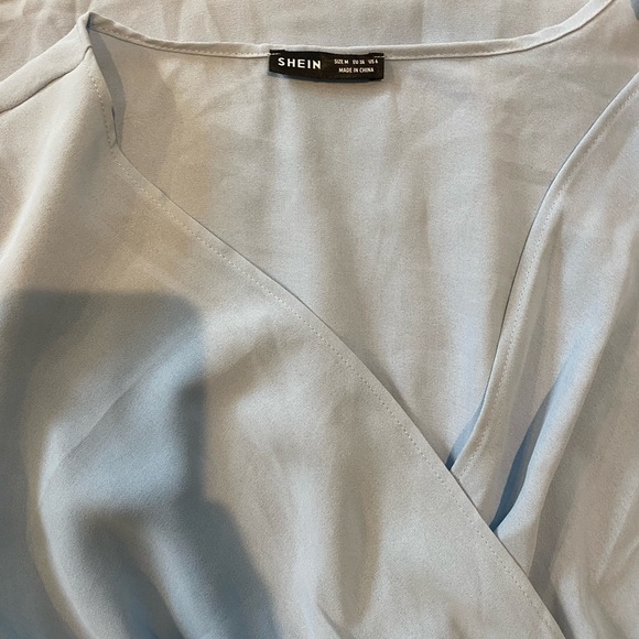 Elegant, Womens Dress.. Flutter Sleeve, Belted, Light Blue- SHEIN Wrap Dress - Picture 7 of 7